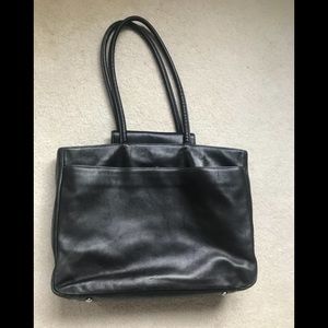 Levenger black leather business tote